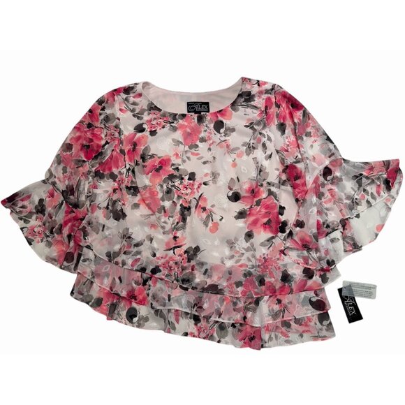 Alex Evenings Size 3X Chiffon Blouse Pink Layers Asymmetrical Floral NEW - Picture 7 of 11
